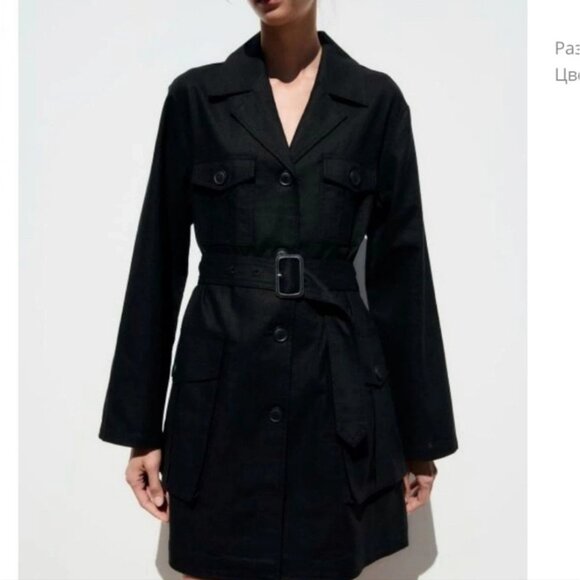 Zara Linen Blend Belted Utility Military Style Jacket Women's Size XS NEW - Picture 1 of 3